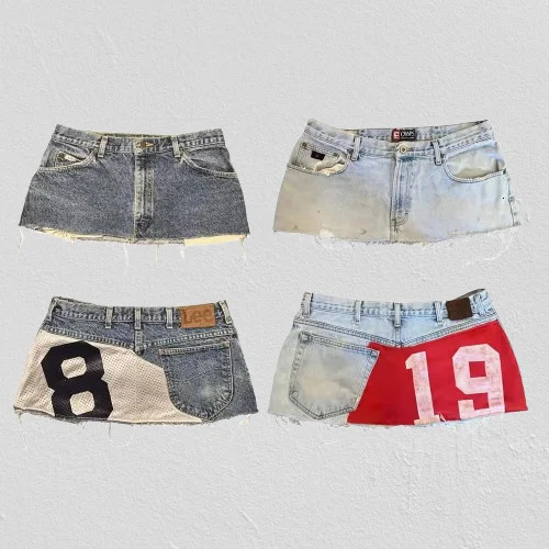 Women Sweetheart Retro Denim Short Y2K Skirt Hiphop Digital Patchwork Baggy High Waist Slim Fit Mini 250612