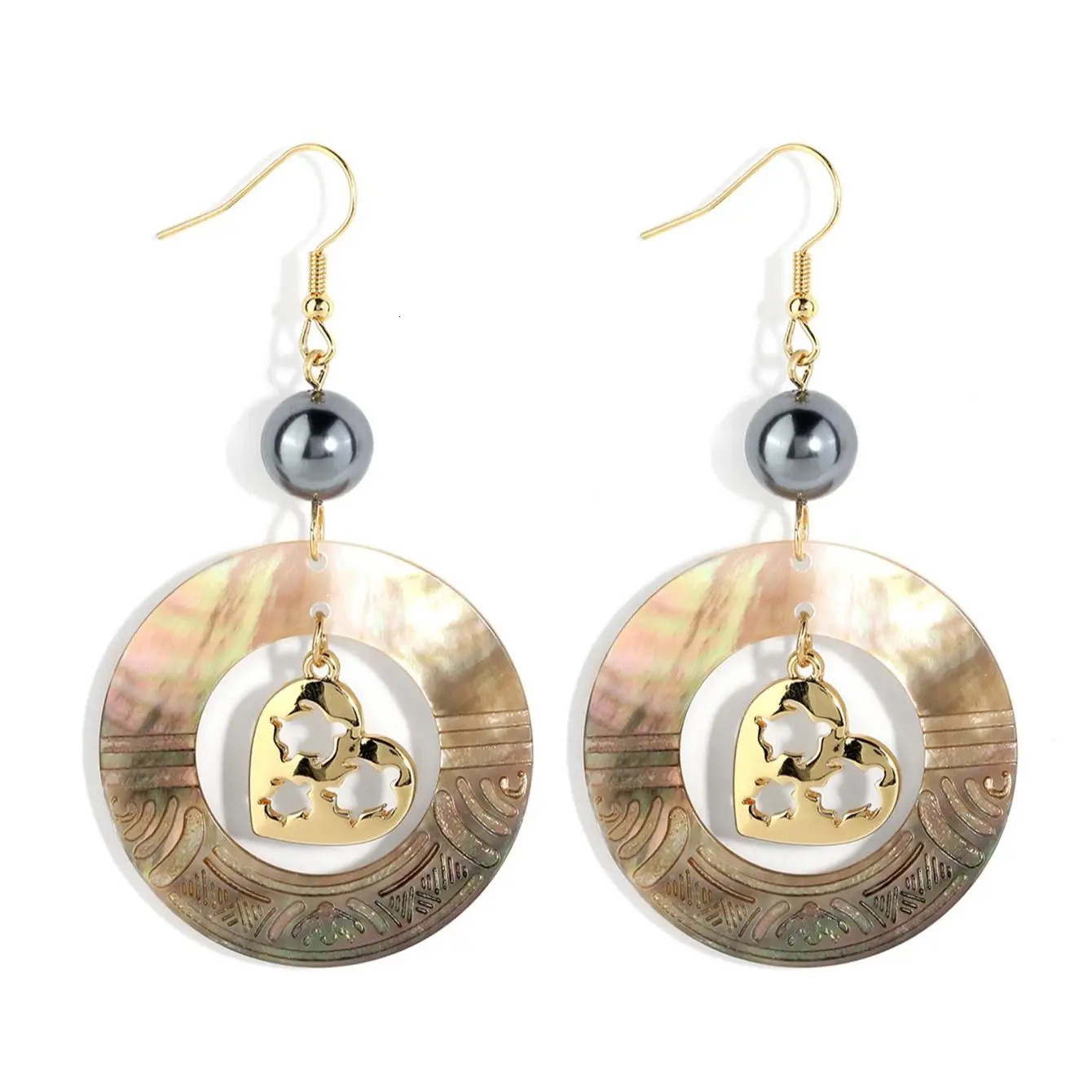 Hawaiian Natural Black Mother of Pearl Shell Hollow Earrings Necklace Samoan Flower Beach Turtle Island Jewelry 250610