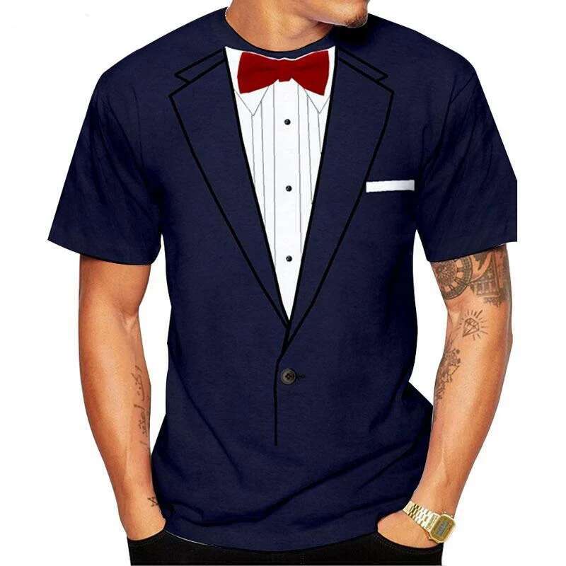 Summer Fashion Bow Tie 3D Print T-Shirts Men Women Sleeve Fake Suit Tuxedo Short Sleeve Oversized Harajuku Tee Top Kid