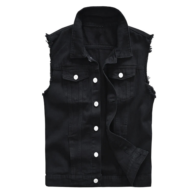 Sokotoo Mens Black Jean Vest Slim Fringe Denim Waistcoat Sleeveless Tank Top 250614