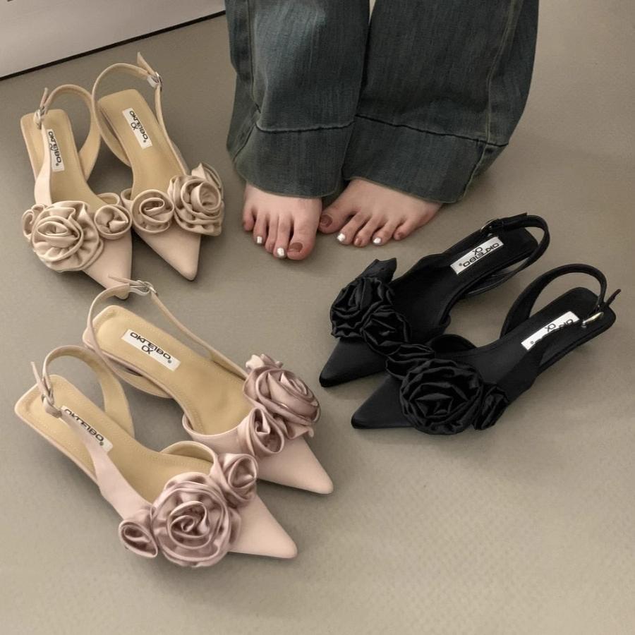 hot new Free Shipping designer Dress Shoes for women New pointed flower black toe sandals with fairy shoes 2-3cm heel height