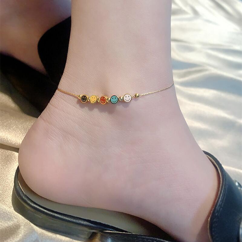 Suitable Summer Titanium Steel Non-Fading Light Design Gold-Plated High-End Sense Foot Chain Anklet for Women