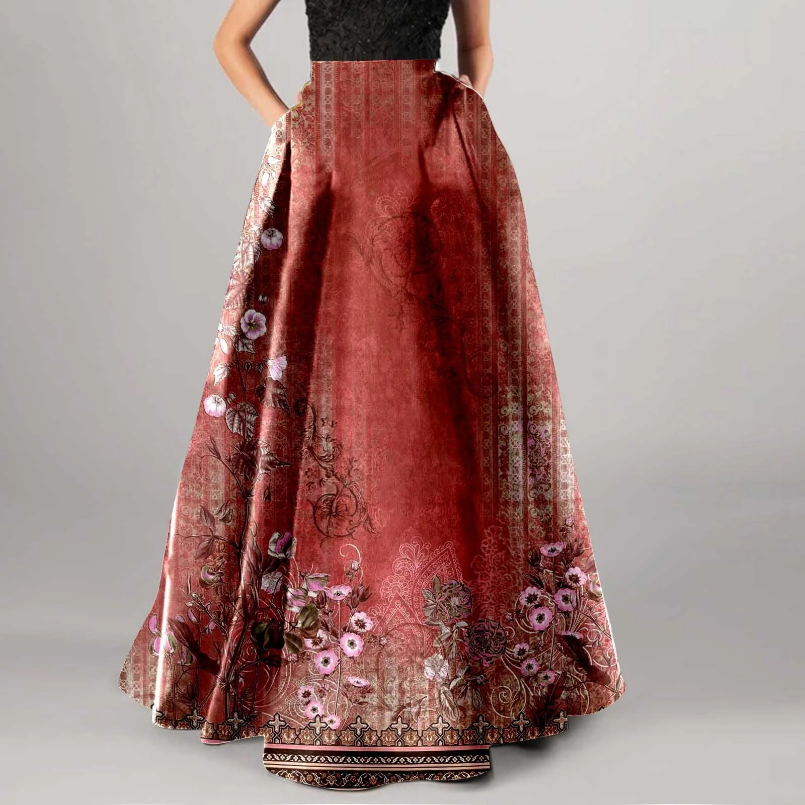 Summer Bohemian Print Long Skirt Boho Holiday Floral High Waist Loose Female Beach Pleated Maxi Skirts Faldas 250610A