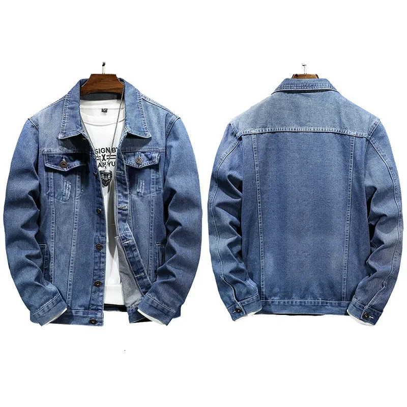 Pop Autumn Denim Jacket Men Turn Down Collar Coat For Retro Hip Hop Style With Multi Pockets Casual Streetwear 250614