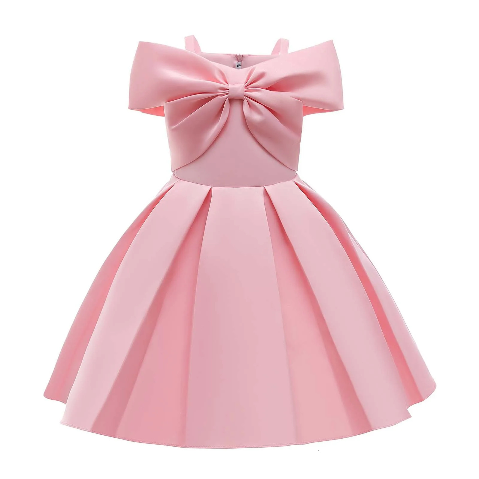 Girls Dresses 2025 Summer Off Shoulder A Line Casual Party Dresses Sweet Pink Bow Elegant Dress Size 6 Years Old Little Girls 250614