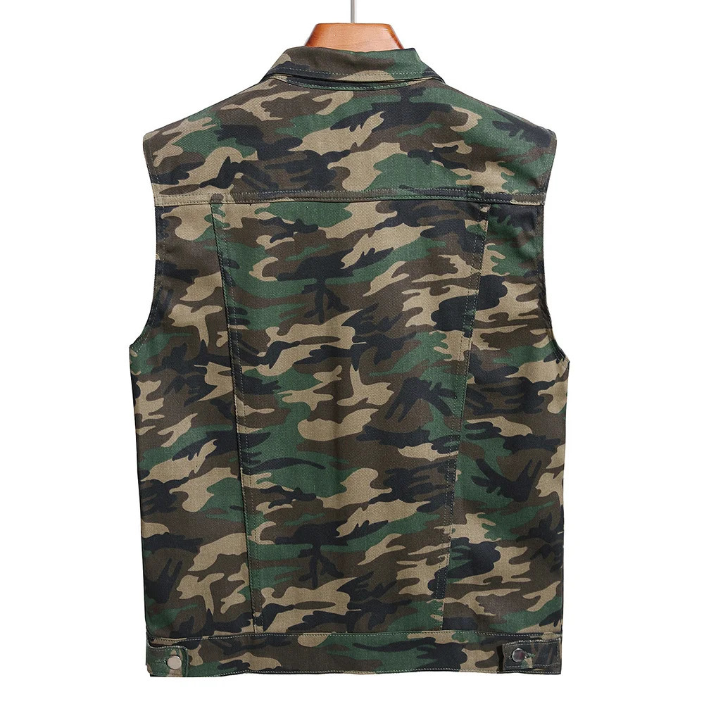 Men Camouflage Vest Sleeveless Cotton Denim Waistcoat Tank Top 250614