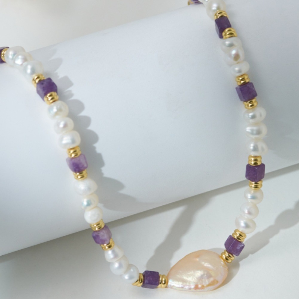 Freshwater Pearl High-End French Romantic Purple Natural Stone Necklace Elegant Versatile Exquisite Gift for Women