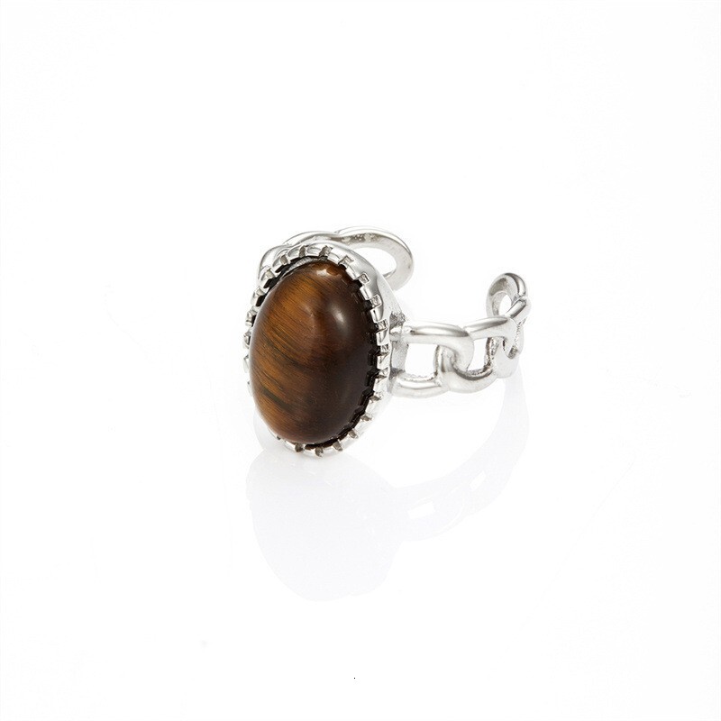 Fashion Light Luxury Personality Versatile Tiger Eye Stone Open for Women Titanium Steel Design Finger Ring Jewelry