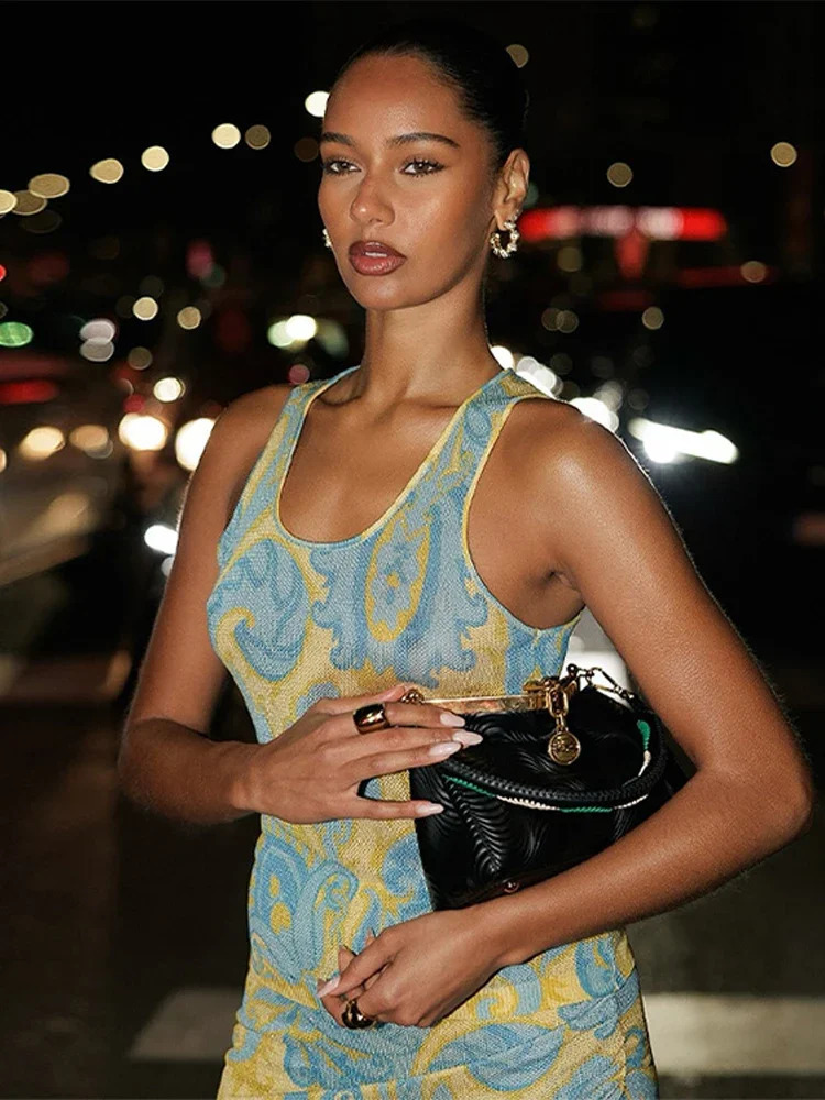 Fashion Tassels Print Long Dress For Women Oneck Sleeveless Patchwork Irregular Slip Dresses Summer Female Beach Dresses 250611