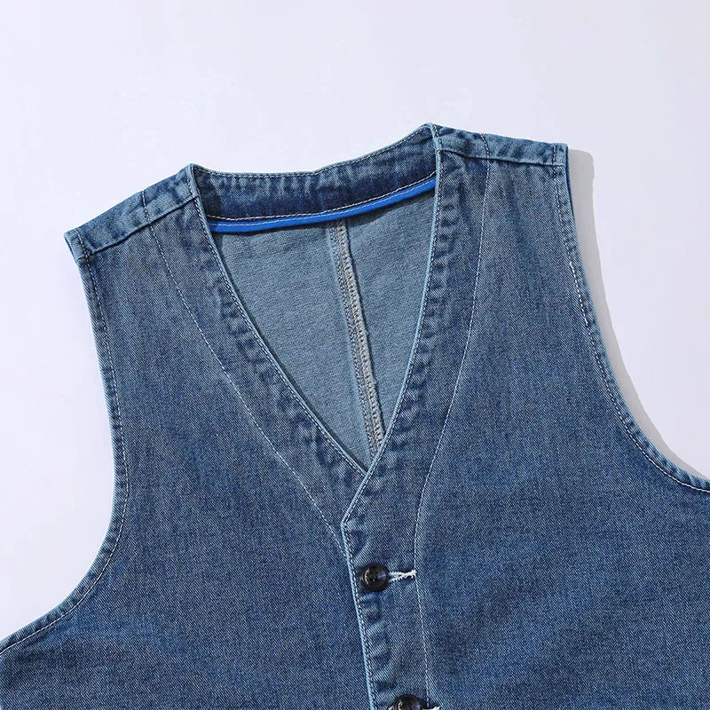 Denim Vest Mens Jacket Spring Summer Jeans Jacket V-neck Korean Vest Loose Casual Fashion All-match Style Male Clothing 250614
