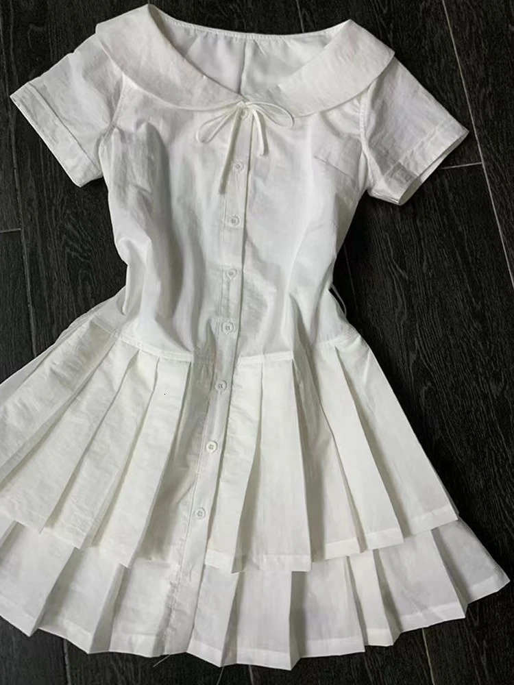 Vintage Casual Short Sleeve Dress Summer Elegant Lapel Thin Retro Dresses Women High Street n Slim Brief Clothing 250611