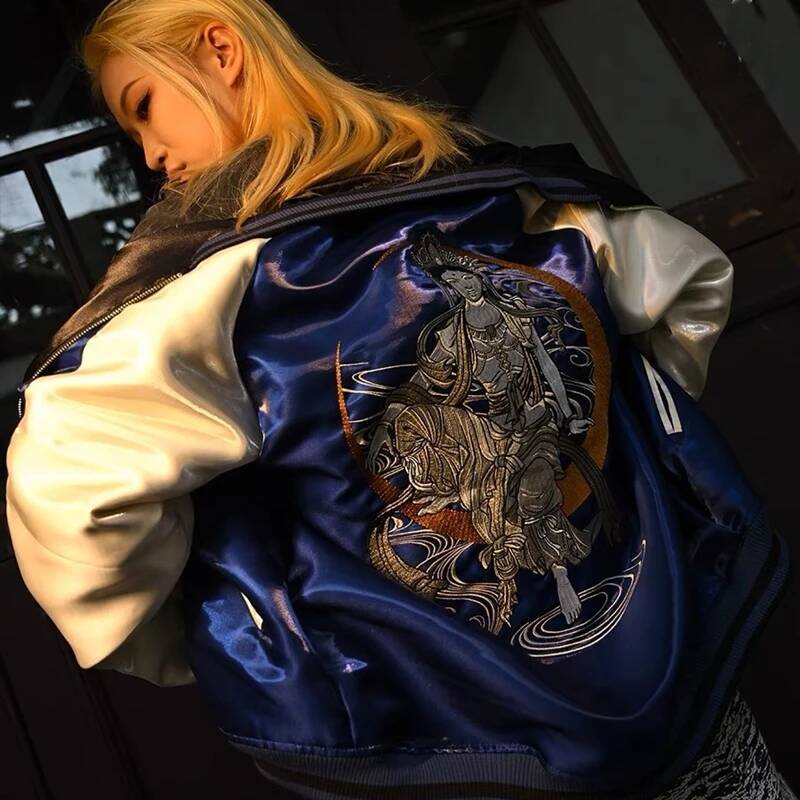 Chinese style embroidered men's baseball jacket 3028