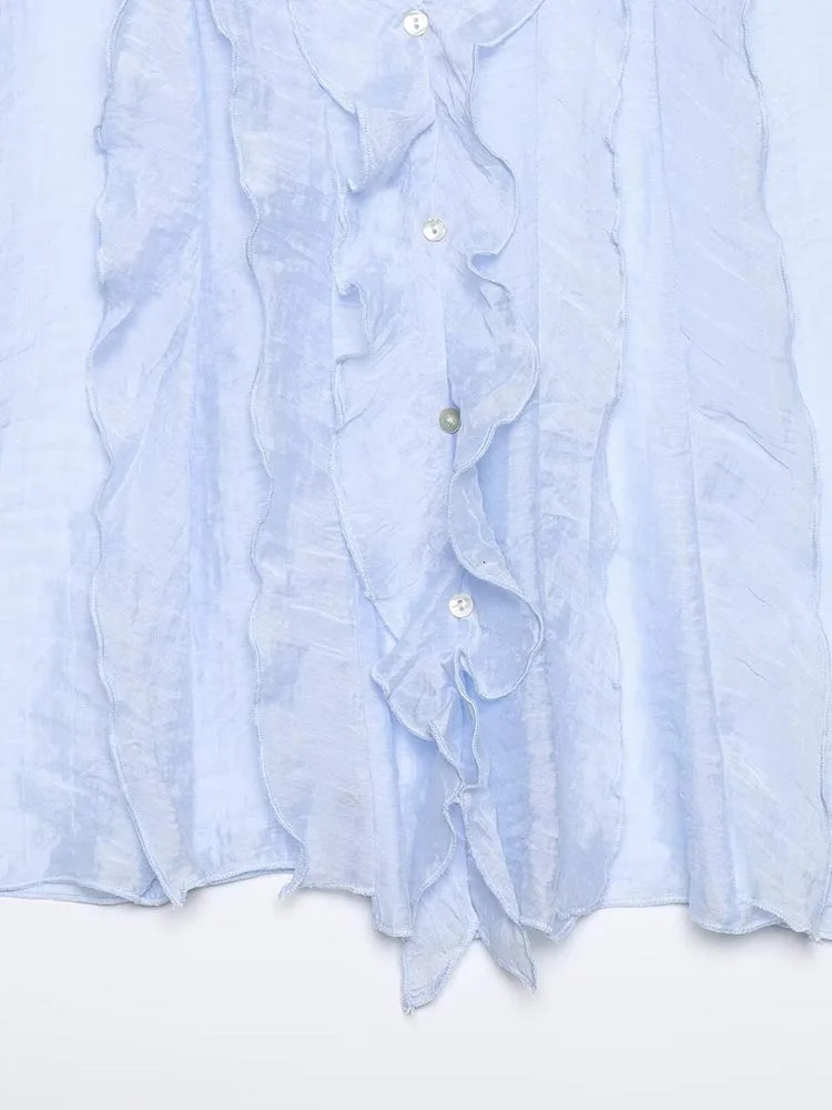 Women Summer Blouses Shirts Tops Fashion Sweet VNeck Sleeveless Cascading Ruffle Female Elegant Street Top Clothing 250614