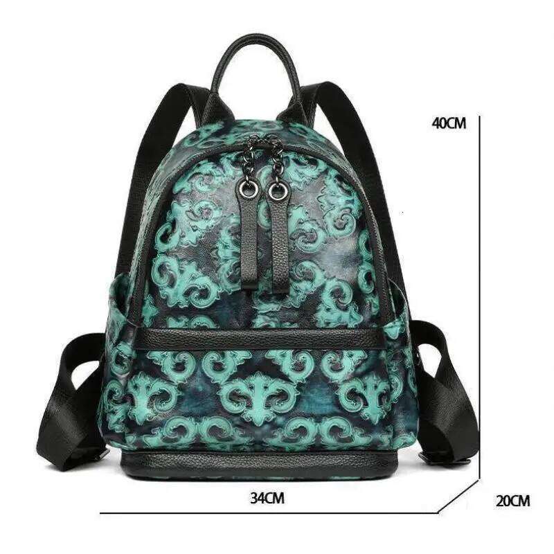 Johnature Genuine Leather Emed Retro Backpack Women Bag Handmade Natural Real Cowhide Large Capacity Leisure Travel Bags