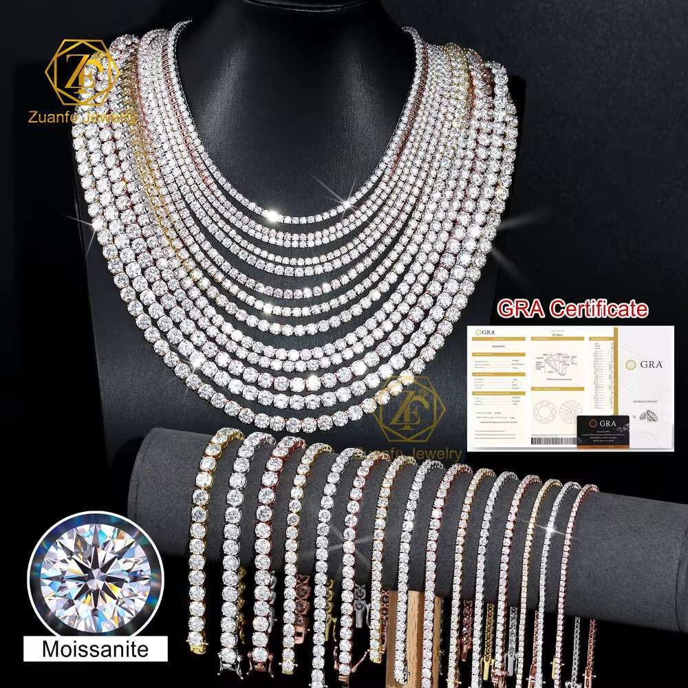Luxury Jewelry HIpHop Popular 925Silver 2mm-6.5mm D VVS1 Moissanite Tennis Chain Necklace Bracelet for Men Women Gift Party