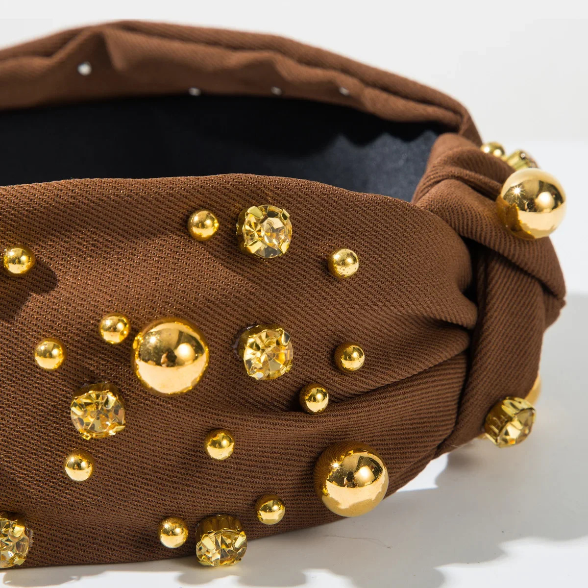 Korean Fashion Simple Gold Beads Diamond Knotted Headband Temperament Versatile High-end Hair Accessories 250610