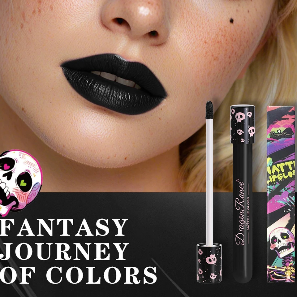 Colorful Waterproof Matte Liquid Lipstick Makeup Black White Green Blue Lip Gloss Metallic Lip Glaze Halloween Party Cosmetics 250614