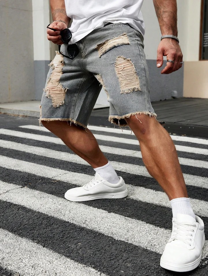 Summer Mens Fashion Stretch Denim Shorts Retro High Street Style Old Slim Fit Short Jeans Splicing n Cotton 250614