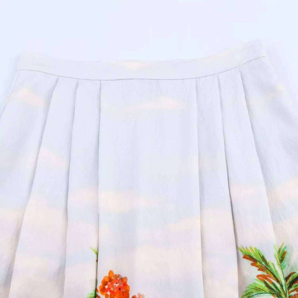 Womens Casual Elegant Loose Drapey Large Hem Mid - Length Printed Half Skirt With Exquisite And Unique Prints