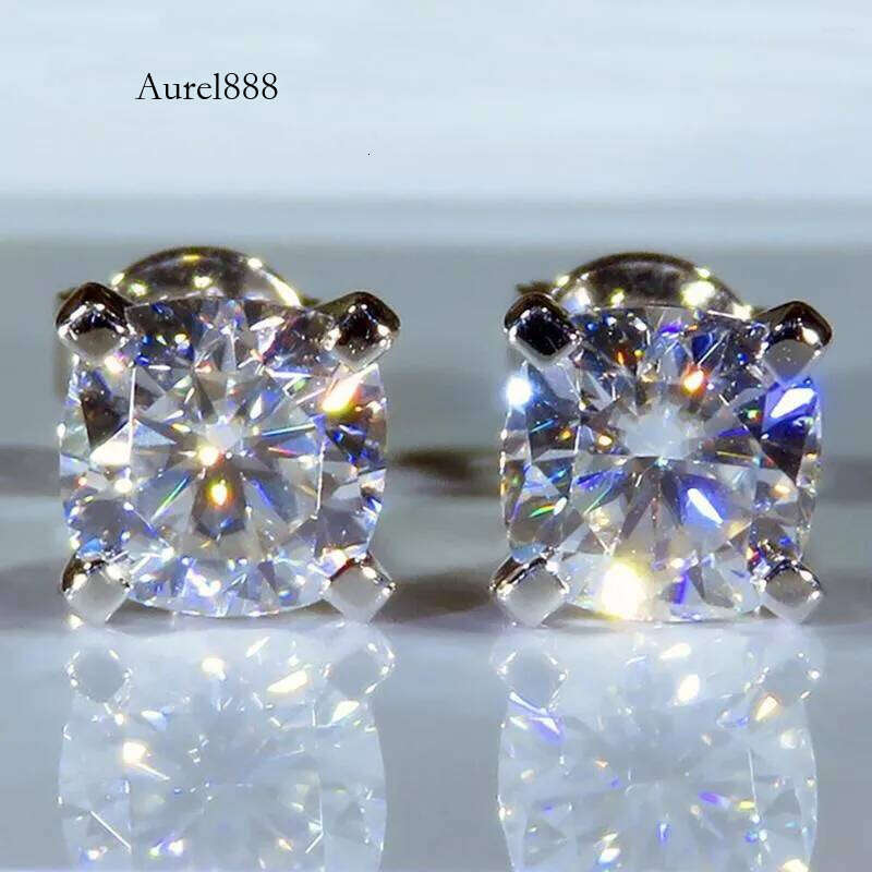 Stud Earrings Au750 White Gold Women Moissanite Dias 2 Carat Cushion Square Wedding Party Engagement Anniversary Trendy