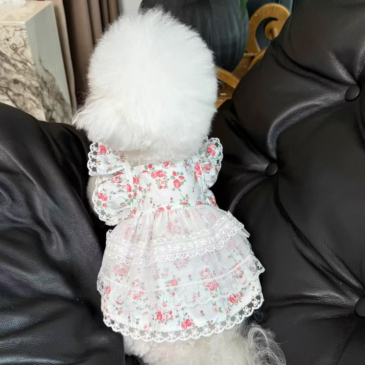 T473Dog clothes summer thin cute princess style flying sleeves floral gauze pet dog cat summer skirt cute