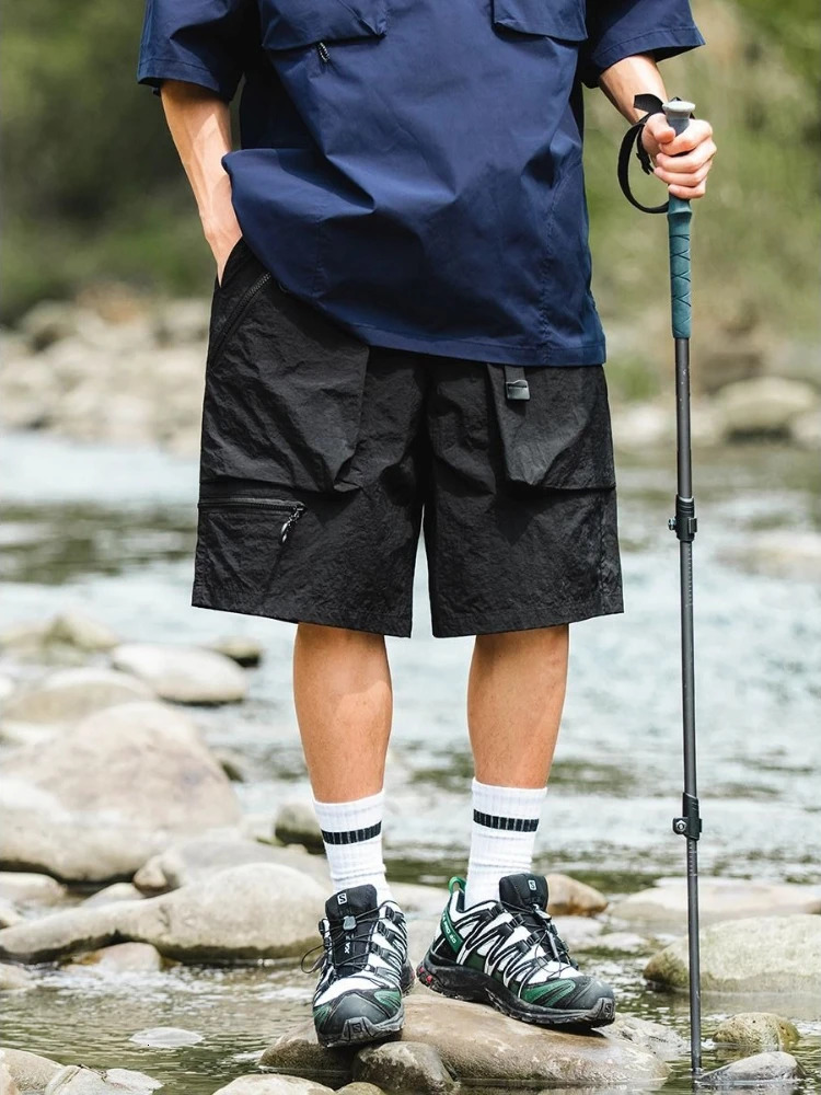 Mens Cargo Shorts Black Loose Quickly Do with Zipper Male Short Pants Nylon Casual Y2k Cotton Wide Clothing Comfortable In 250614