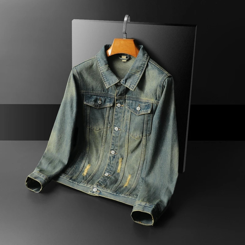 Spring Men Cotton Denim Jacket Fashion Casual Washed Retro Blue Jeans Coat Motorcycle Streetwear Jackets Male Clothing 250614