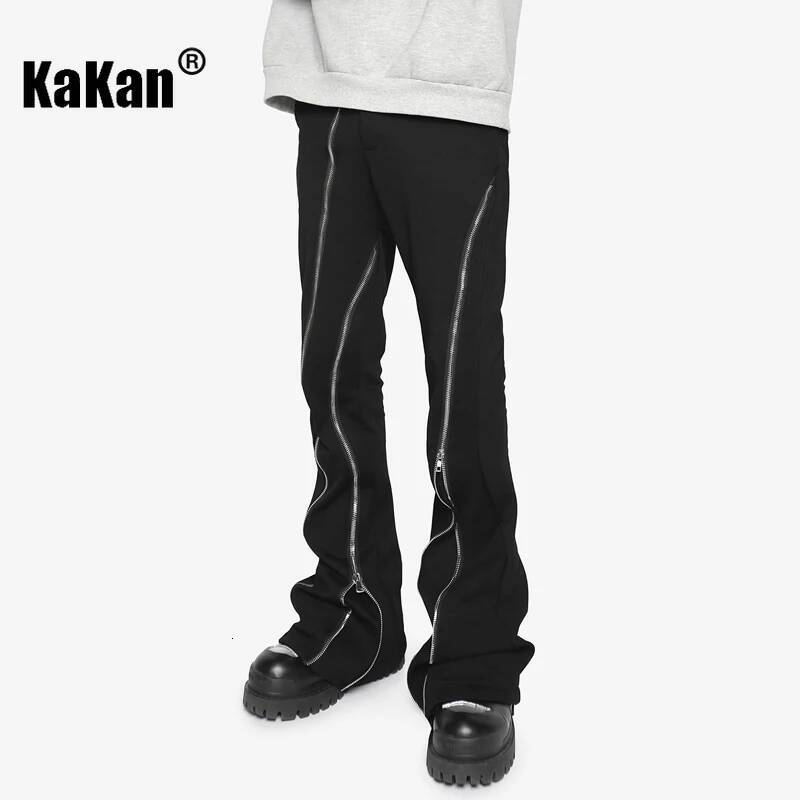 Kakan European And American Hip-Hop Zipper Jeans For Men, High Street Split Slightly Flared Wide Leg Men's Pants K27-06