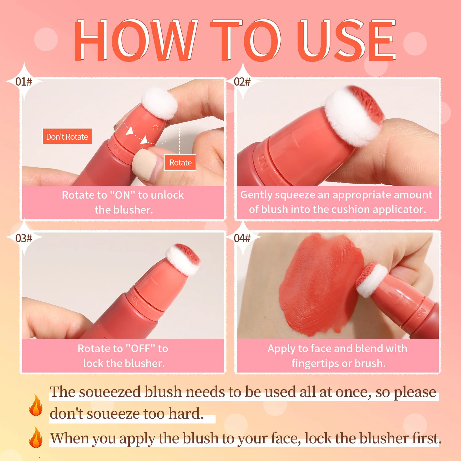 Blush cream sponge head dual-purpose blush for lips and cheeks moist and easy to spread long-lasting liquid blush 250614