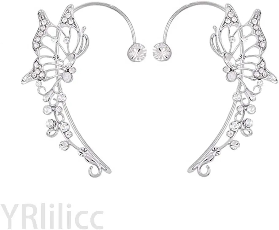 2Pcs Rhinestone Butterfly Ear Cuff Vintage Earrings Bridal Wedding Climber Ear Wrap Prom Ball Ear Jewelry for Women Girls 250610