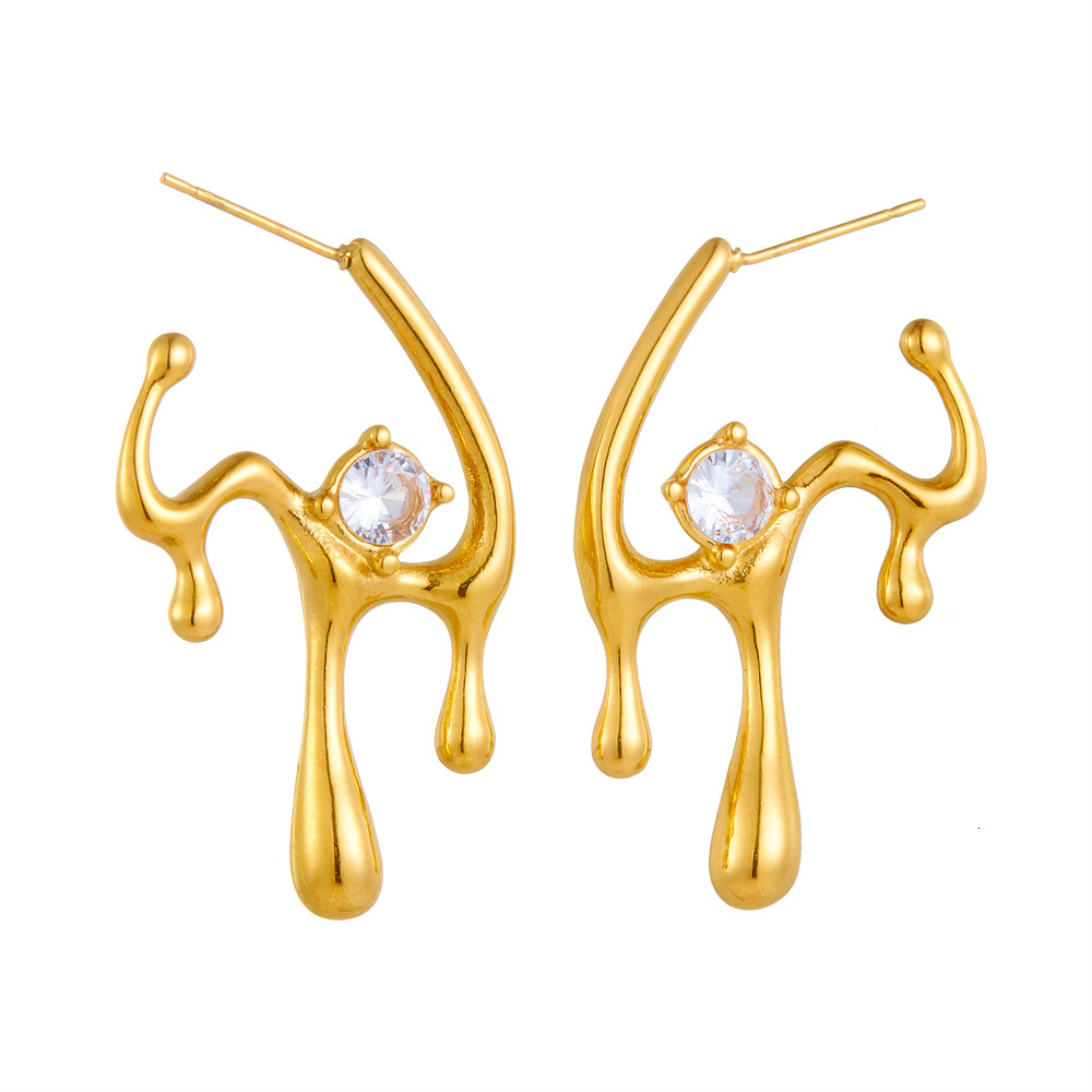 Unique Style Stainless Steel Gold-Plated Micro-Paved Zircon Irregular Geometric Lava Stud Earrings