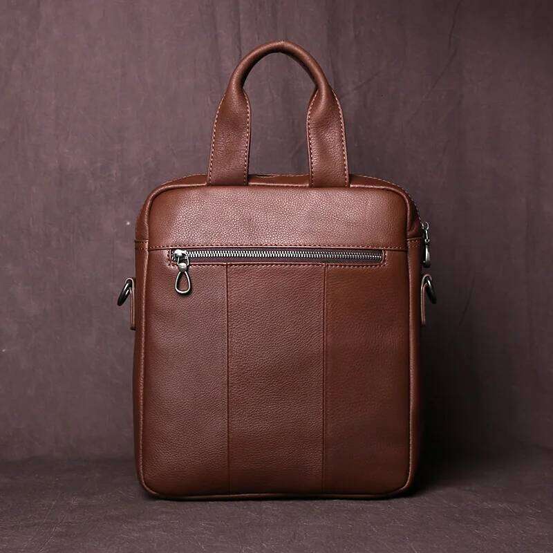 New Leather Handbag Top Layer Cowhide Vertical Briefcase Retro Men's One-Shoulder Messenger 12 Inch Ipad Bag NZPJ