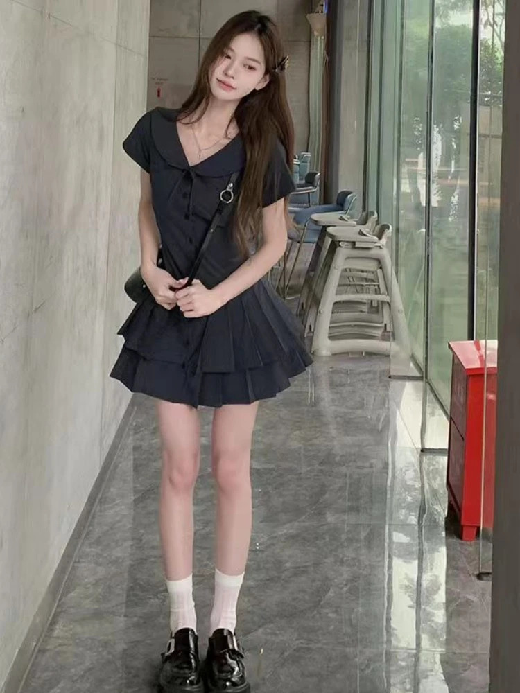 Vintage Casual Short Sleeve Dress Summer Elegant Lapel Thin Retro Dresses Women High Street n Slim Brief Clothing 250611