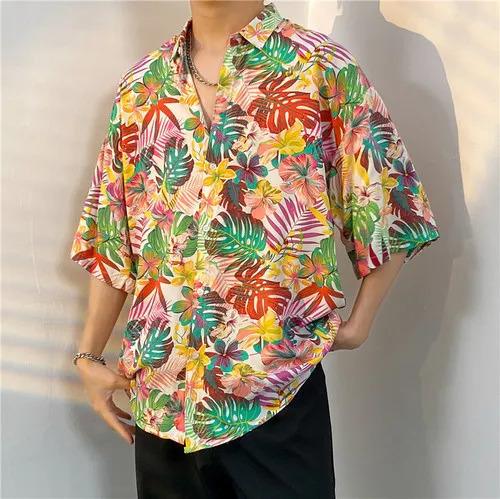 Men Street Fashion Summer Daily Shirt Hawaiian Cartoon Print Casual Loose Shirts Short Sleeve Beach Loose Tops Button Up Shirts 250609