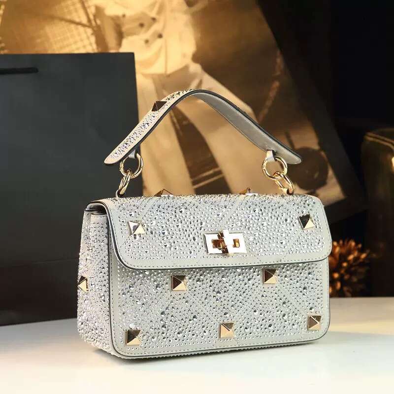 High-End Lock Fashion Diamond-Studded Handbag for Women 2025 New Rivet Chain Crossbody Small Bag