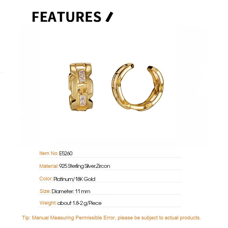 F.I.N.S 1Piece Korean Fashion S925 Sterling Silver Zircon Chain Clip On Earring Without Piercing Earcuff Catilage Fine Jewelry 250610