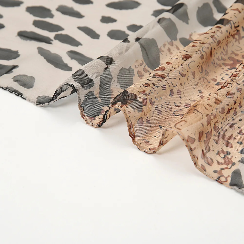 Leopard Print Patchwork Chiffon Scarf Female Spring and Summer Sunscreen Women Shawl Ventilate Wrap Scarves 250610