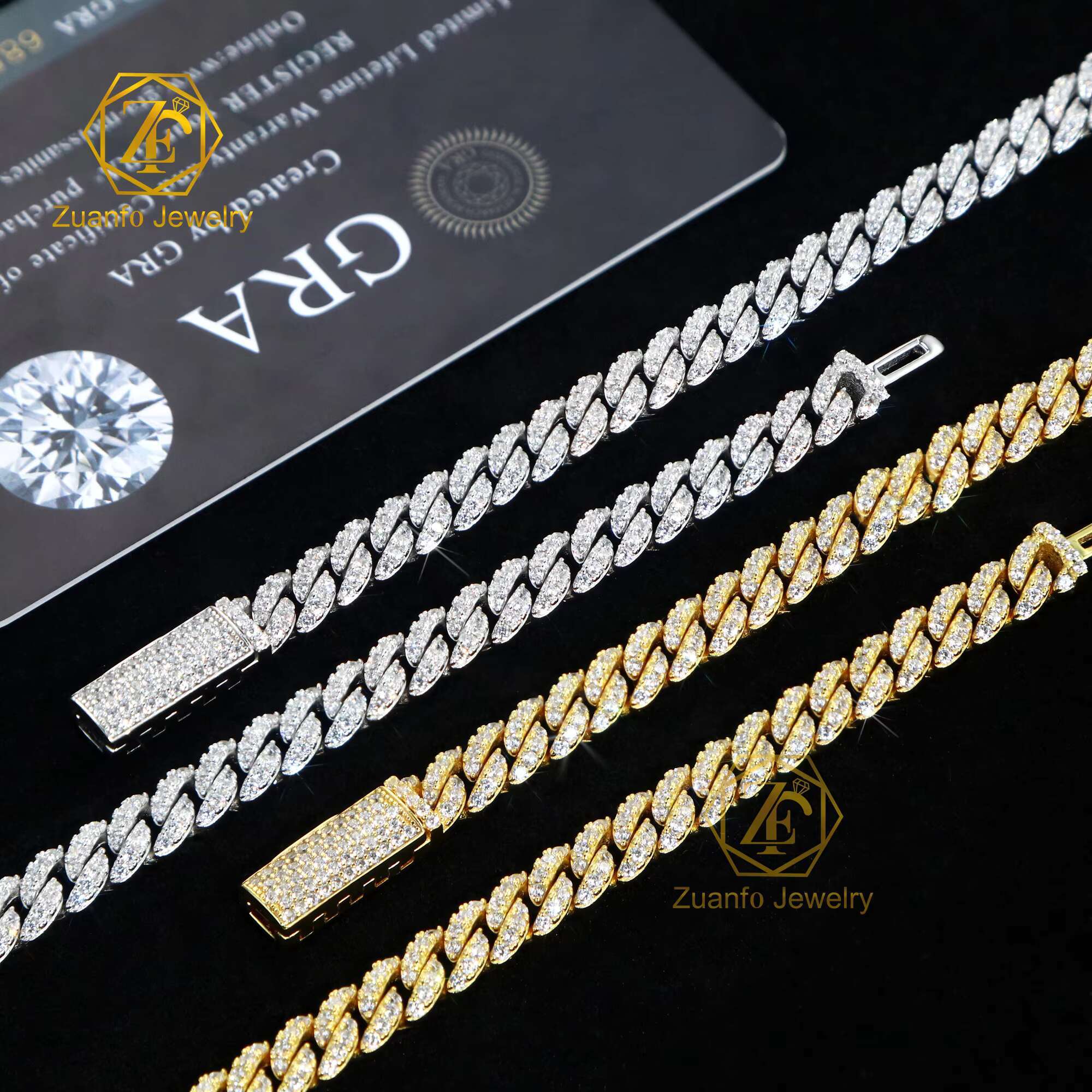Solid 925 Silver Hiphop Jewelry 6mm 8mm Single Row Moissanite Cuban Bracelet VVS Gra Moissanite Miami Cuban Chain
