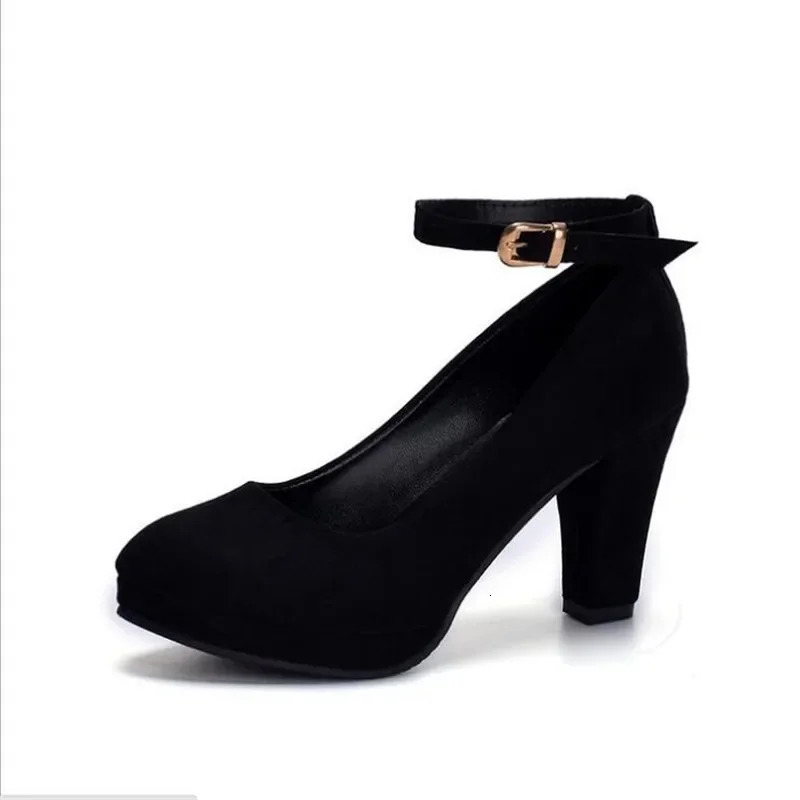Spring Women Pumps Flock Sweet Thick High Heels Ankle Strap Female Platform Classic Round Toe Dress Cute Shoes Ladies Footwear 250614