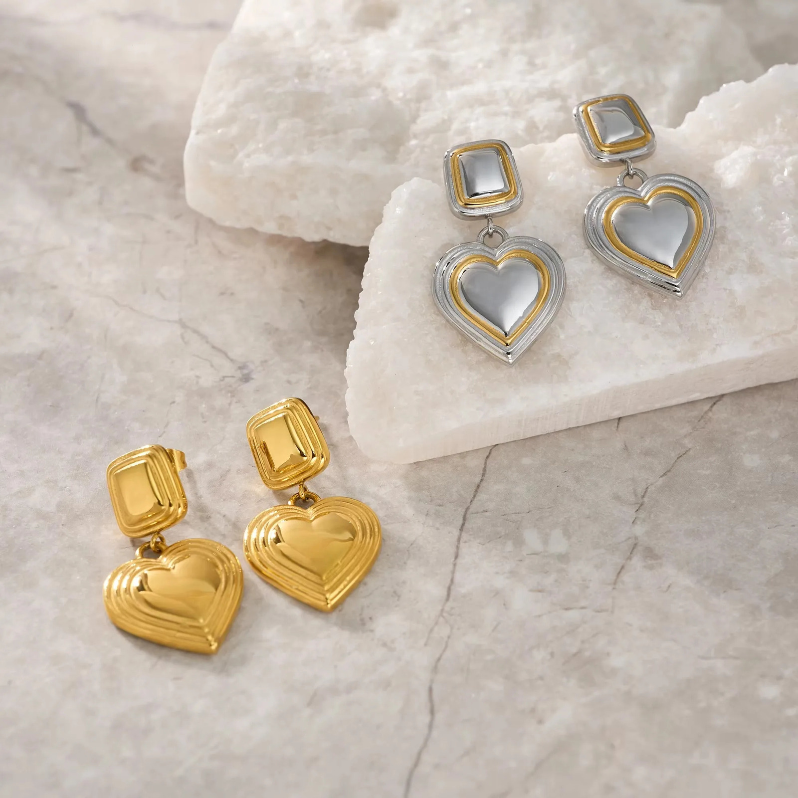 Artist Heart Mixed Color Two Tone Earrings for Women 18k Gold Plated Stainless Steel Tarnish Free Waterproof Jewelry 250610