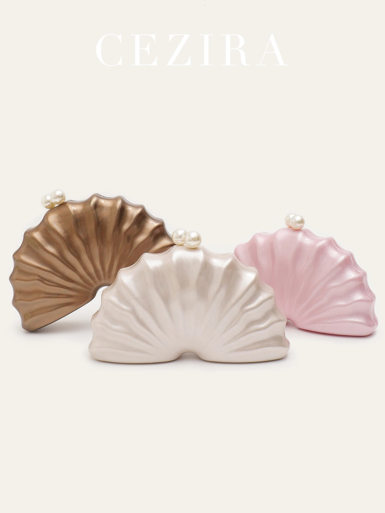 CR Womens Fashion Elegant Pearls Decoration Acrylic Shell Shaped Long Chain Fits Cellphone Box Hardcased Clutch Evening Bag 250614