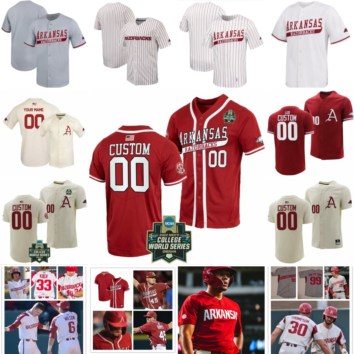 Custom S-6XL 2025 College Baseball Arkansas Razorback Wehiwa Aloy Kuhio Aloy Camden Kozeal Brent Iredale Ryder Helfrick Logan Maxwell Stitched Jersey