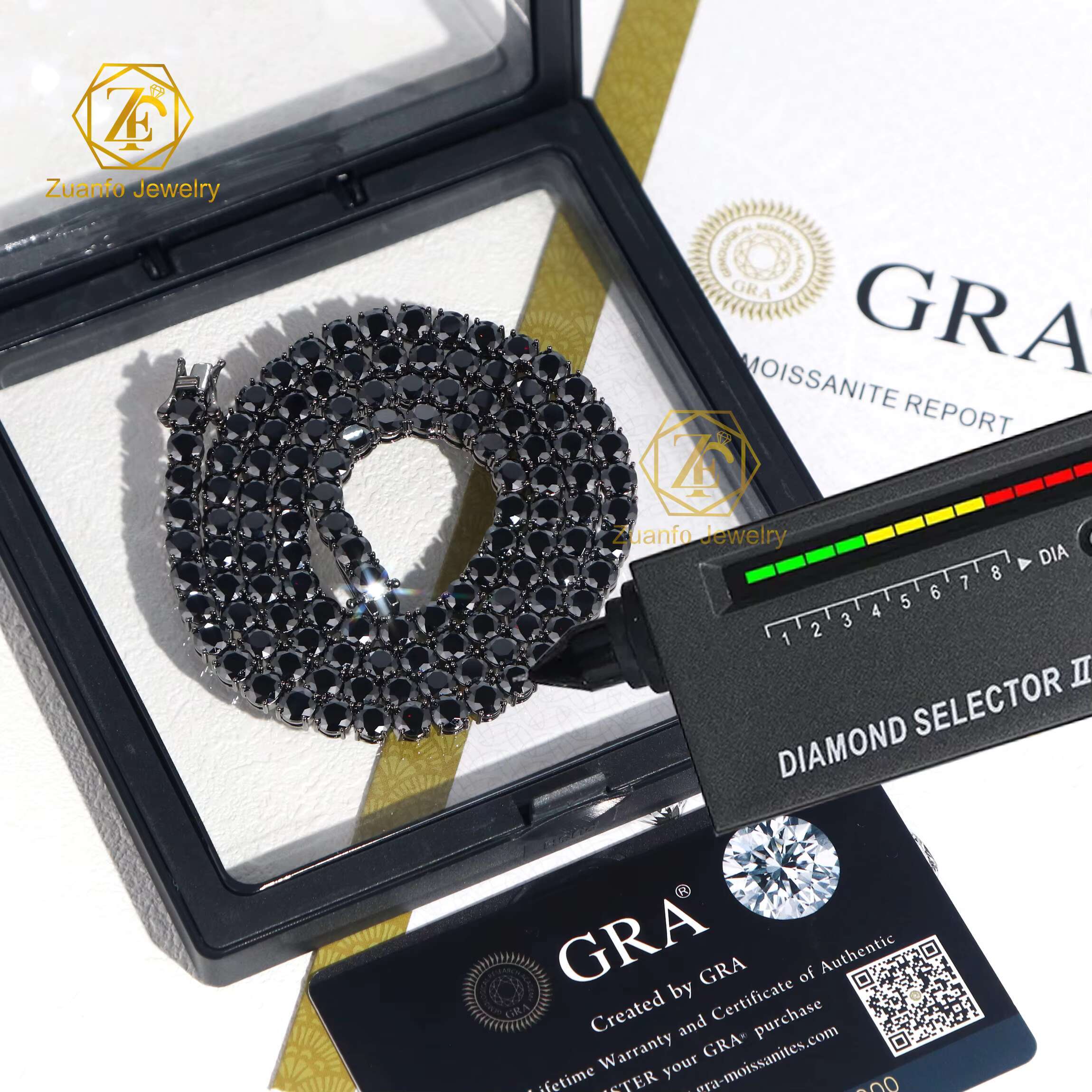 HipHop Style S925 Silver Jewelry VVS Black Moissanite Tennis Chain for Men Women Passes Diamond Tester Iced out Necklace