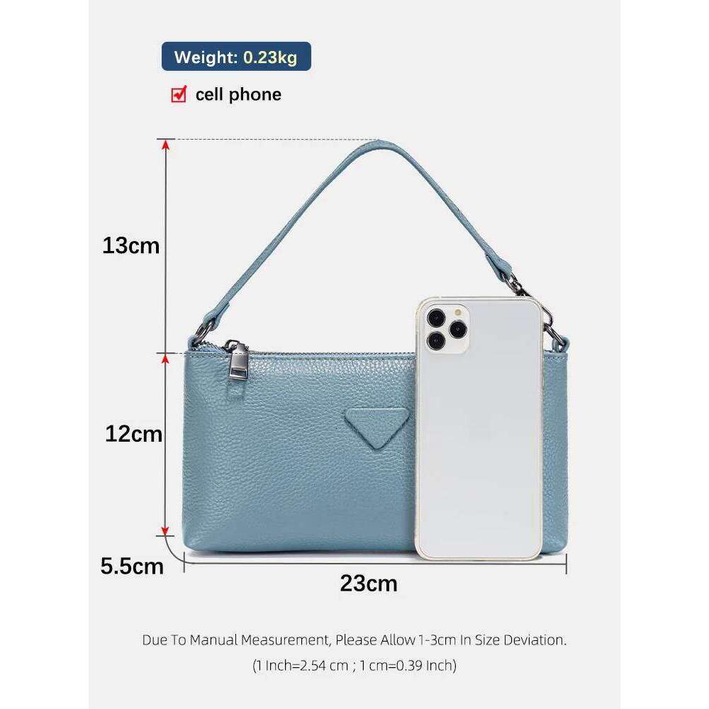 Zency Genuine Leather Small Summer Handbag Solid Color Shoulder Clutch With 2 Straps Zip Purse For Women