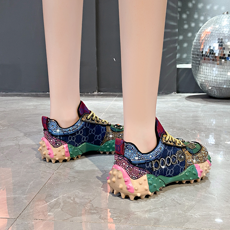 Women's Fashion Shoes Luxury Rhinestones Sneakers Diamonds Embellished Thick Bottom Non Slip Running Shoes Winter Warm Shoes Designer Casual Spor