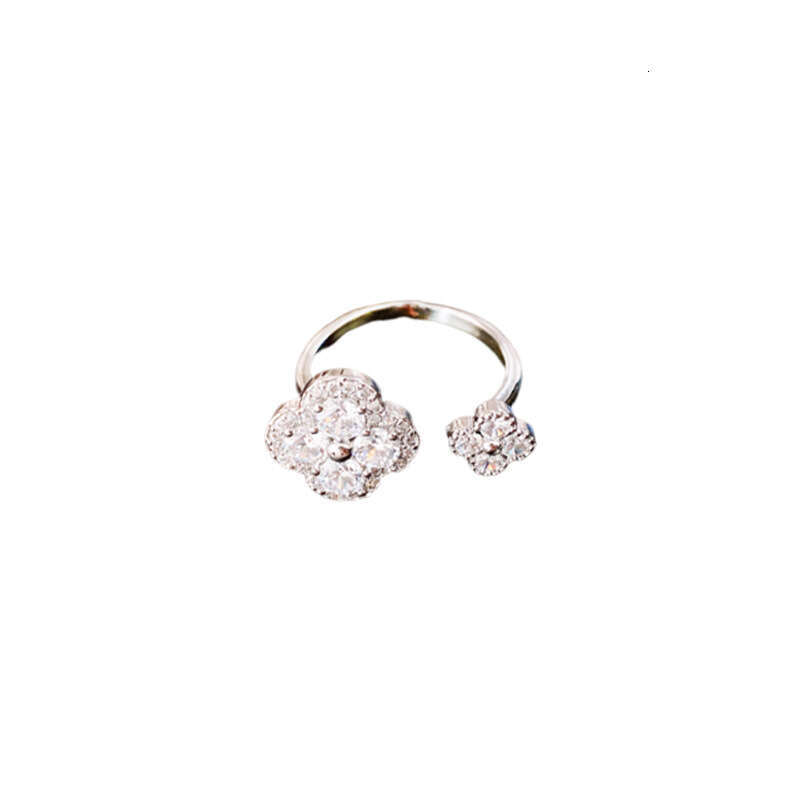 Luxury jewelry designer ring with genuine gold electroplating super flash setting zirconia diamond shaped opening ring high quality index finger 4 lea