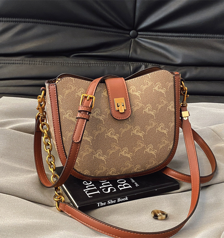 Free shipping designer high-end handbag for women 2025 new Korean version chain bucket bag versatile light luxury armpit shoulder crossbody bag black