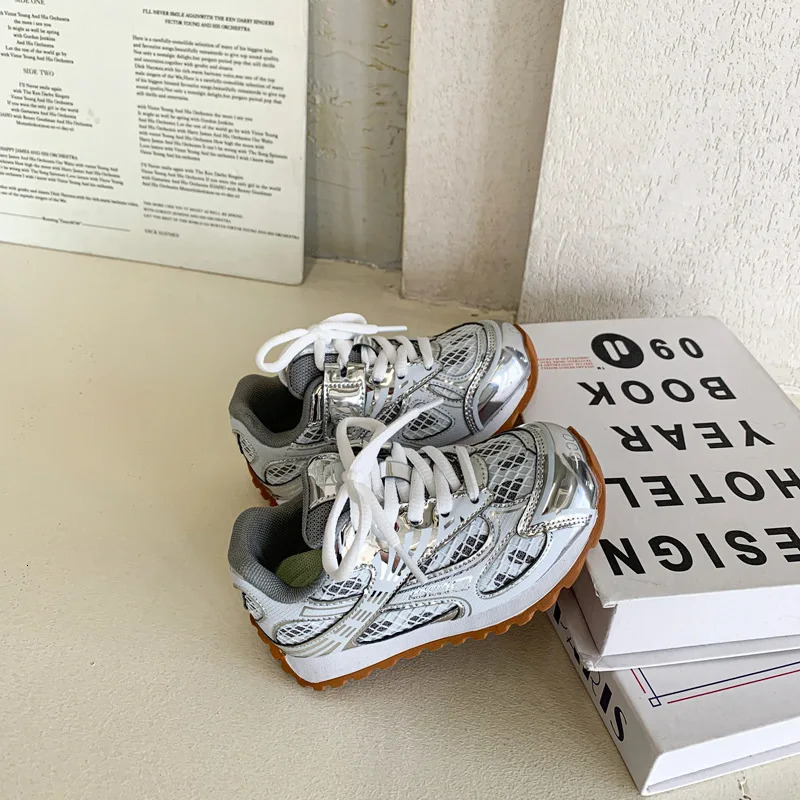 2025 Summer Toddler Kid Running Orbit Metallic Rubber Mesh Sneaker Children Casual Fashion Shoe Boy Girl Sports Walking Shoes 250614