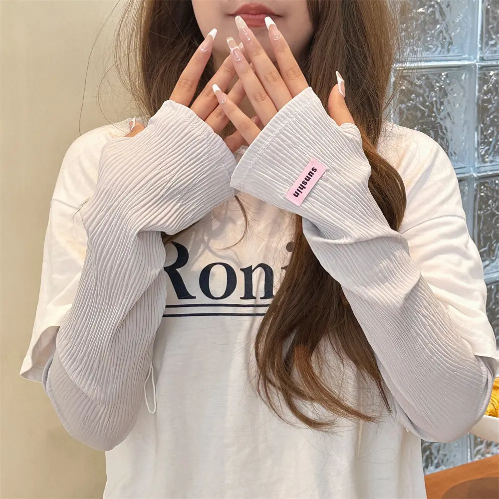 Fashionable Summer Girl Ice Silk Sleeves Loose Thin Ice Sleeves Sun Protection Hand Sleeve UV Protection Gloves 250610