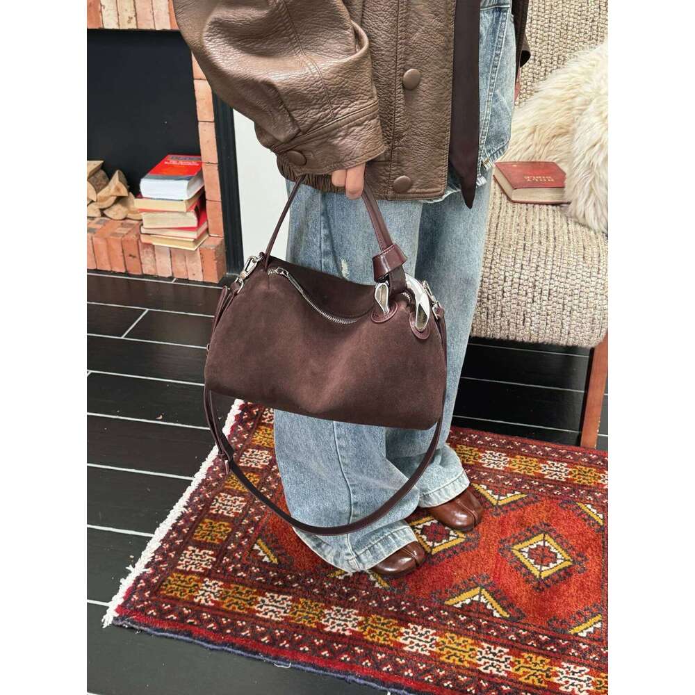 Unique Shape Maillard Vintage Wine Red Pillow Boston Tote 100% Genuine Suede Leather Women Shoulder Crossbody Bag Winter Handbag
